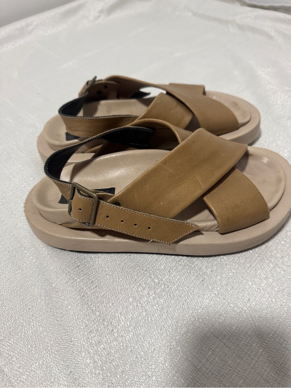 Kkerelé Tan Leather Platform Sandals Size 38 Minimalist Slingback Strappy